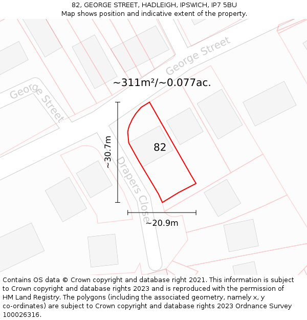 82, GEORGE STREET, HADLEIGH, IPSWICH, IP7 5BU: Plot and title map