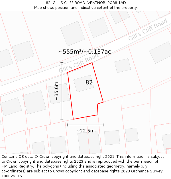 82, GILLS CLIFF ROAD, VENTNOR, PO38 1AD: Plot and title map