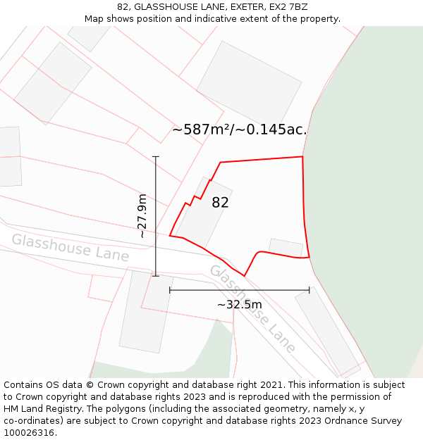 82, GLASSHOUSE LANE, EXETER, EX2 7BZ: Plot and title map