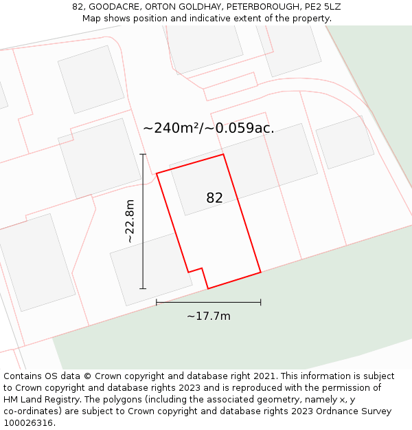 82, GOODACRE, ORTON GOLDHAY, PETERBOROUGH, PE2 5LZ: Plot and title map