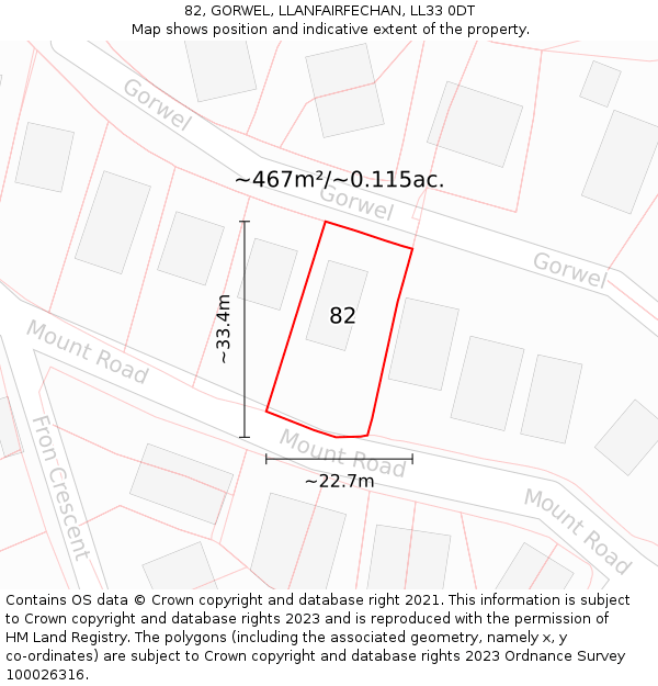 82, GORWEL, LLANFAIRFECHAN, LL33 0DT: Plot and title map