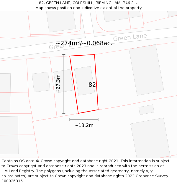 82, GREEN LANE, COLESHILL, BIRMINGHAM, B46 3LU: Plot and title map