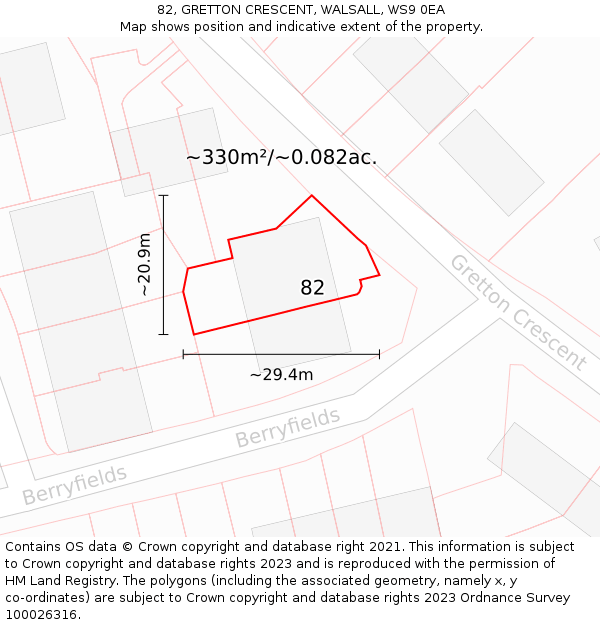 82, GRETTON CRESCENT, WALSALL, WS9 0EA: Plot and title map