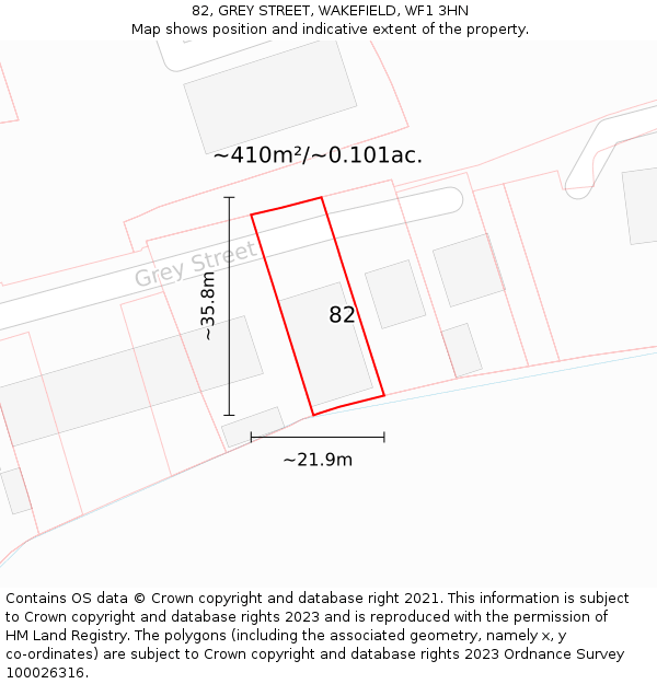 82, GREY STREET, WAKEFIELD, WF1 3HN: Plot and title map