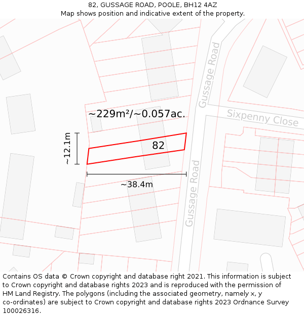 82, GUSSAGE ROAD, POOLE, BH12 4AZ: Plot and title map