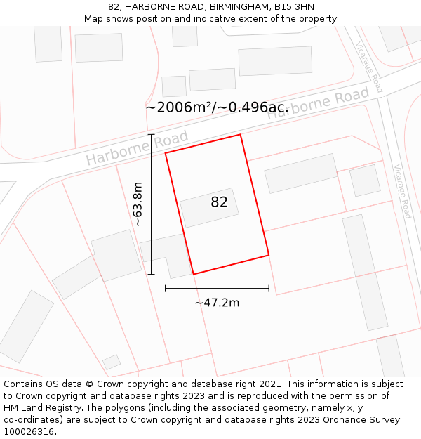 82, HARBORNE ROAD, BIRMINGHAM, B15 3HN: Plot and title map