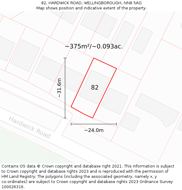 82, HARDWICK ROAD, WELLINGBOROUGH, NN8 5AG: Plot and title map