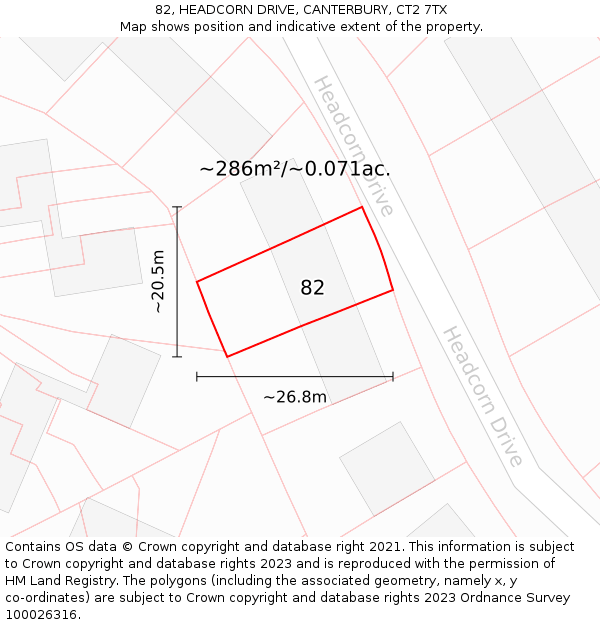 82, HEADCORN DRIVE, CANTERBURY, CT2 7TX: Plot and title map