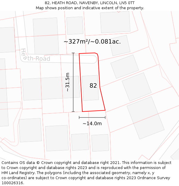 82, HEATH ROAD, NAVENBY, LINCOLN, LN5 0TT: Plot and title map