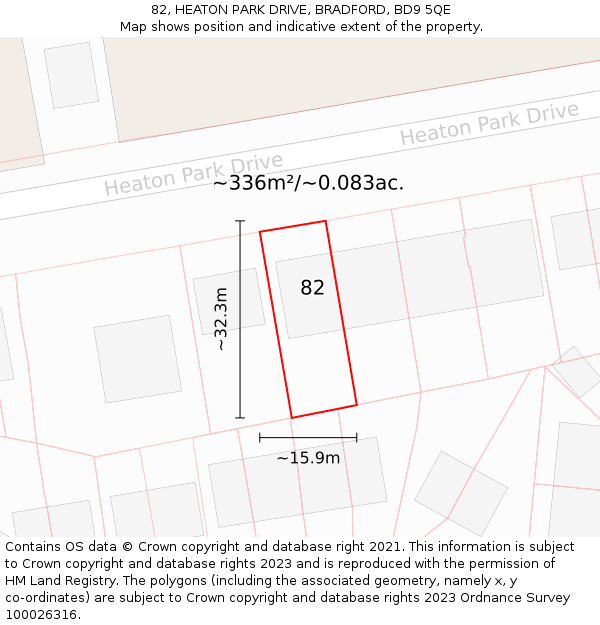 82, HEATON PARK DRIVE, BRADFORD, BD9 5QE: Plot and title map