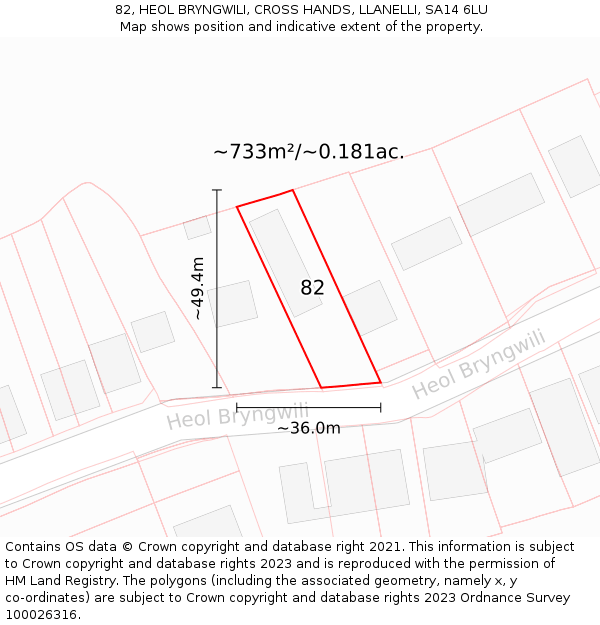 82, HEOL BRYNGWILI, CROSS HANDS, LLANELLI, SA14 6LU: Plot and title map