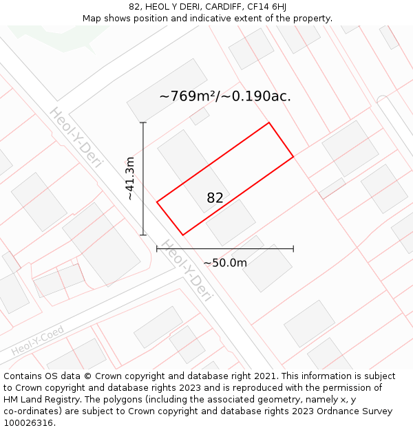 82, HEOL Y DERI, CARDIFF, CF14 6HJ: Plot and title map
