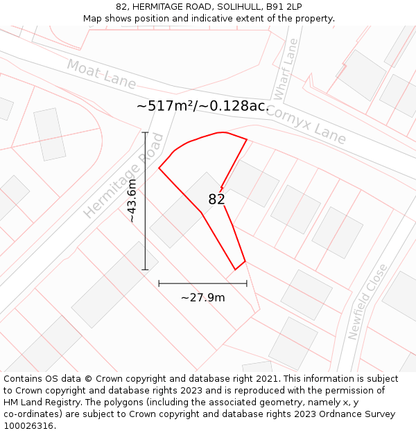 82, HERMITAGE ROAD, SOLIHULL, B91 2LP: Plot and title map