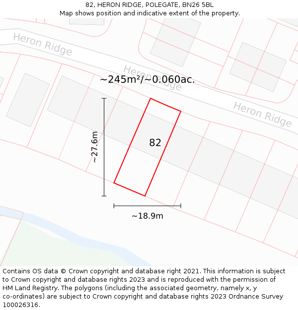 82, HERON RIDGE, POLEGATE, BN26 5BL: Plot and title map