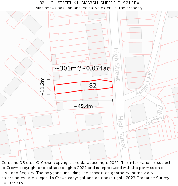 82, HIGH STREET, KILLAMARSH, SHEFFIELD, S21 1BX: Plot and title map