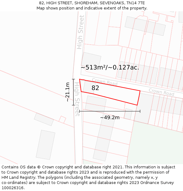 82, HIGH STREET, SHOREHAM, SEVENOAKS, TN14 7TE: Plot and title map