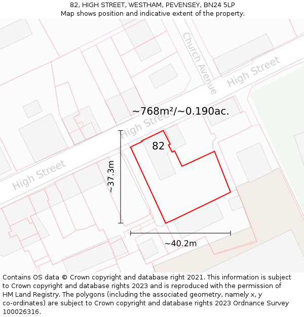 82, HIGH STREET, WESTHAM, PEVENSEY, BN24 5LP: Plot and title map