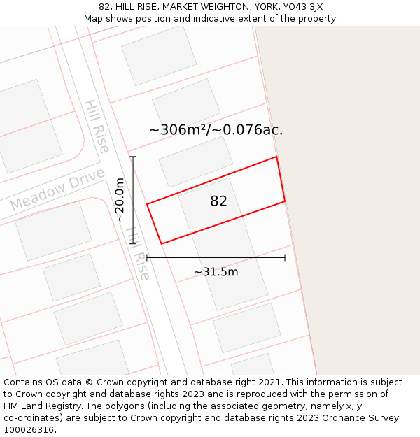 82, HILL RISE, MARKET WEIGHTON, YORK, YO43 3JX: Plot and title map