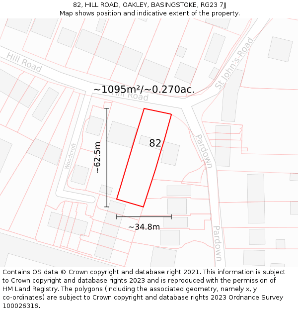 82, HILL ROAD, OAKLEY, BASINGSTOKE, RG23 7JJ: Plot and title map