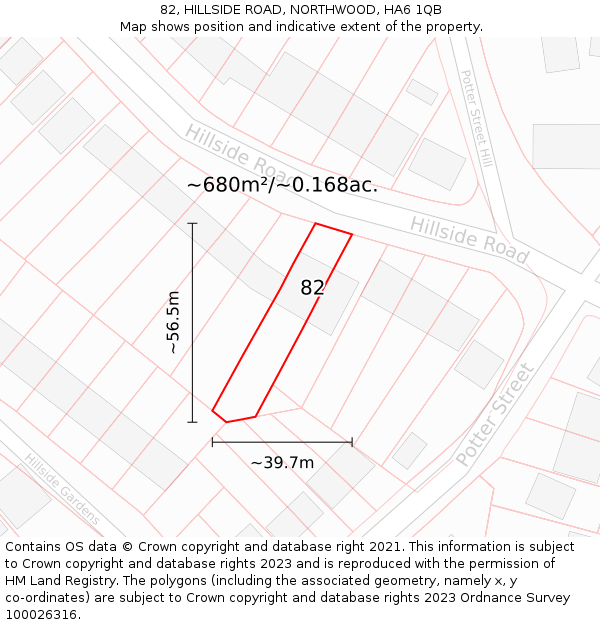 82, HILLSIDE ROAD, NORTHWOOD, HA6 1QB: Plot and title map