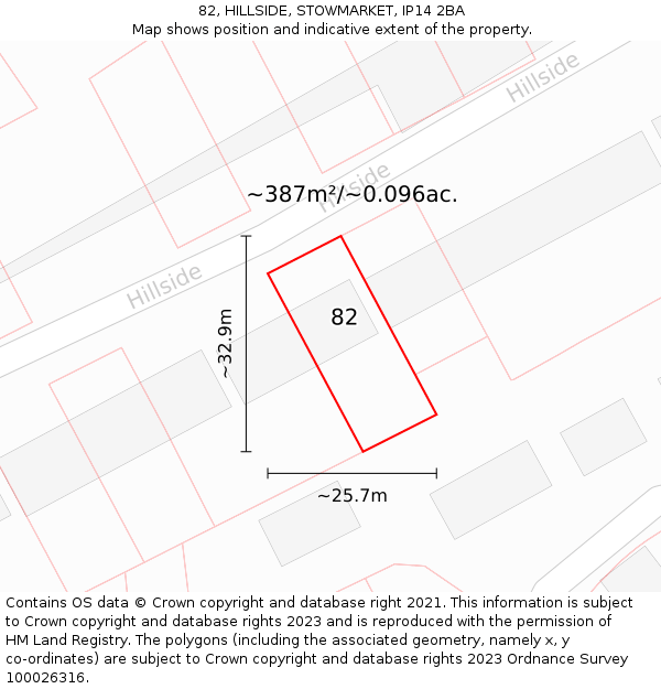 82, HILLSIDE, STOWMARKET, IP14 2BA: Plot and title map