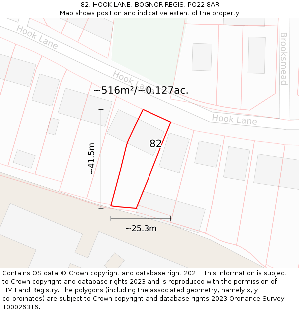 82, HOOK LANE, BOGNOR REGIS, PO22 8AR: Plot and title map