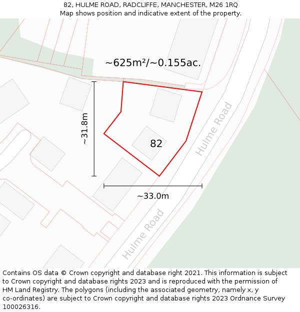 82, HULME ROAD, RADCLIFFE, MANCHESTER, M26 1RQ: Plot and title map