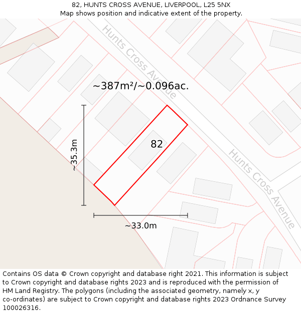 82, HUNTS CROSS AVENUE, LIVERPOOL, L25 5NX: Plot and title map