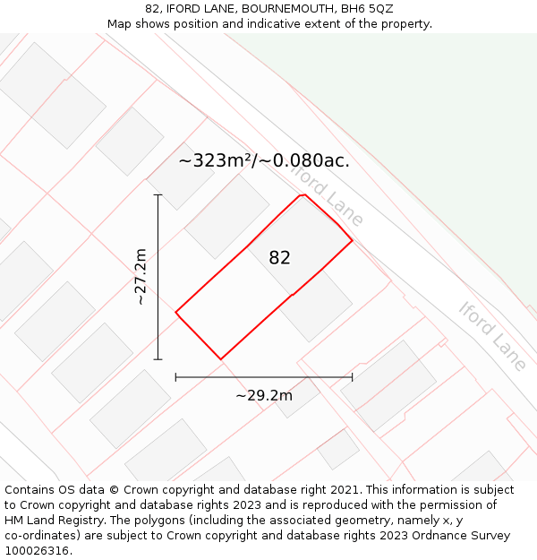 82, IFORD LANE, BOURNEMOUTH, BH6 5QZ: Plot and title map