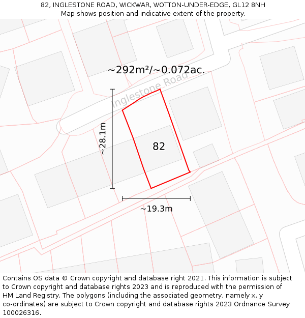 82, INGLESTONE ROAD, WICKWAR, WOTTON-UNDER-EDGE, GL12 8NH: Plot and title map