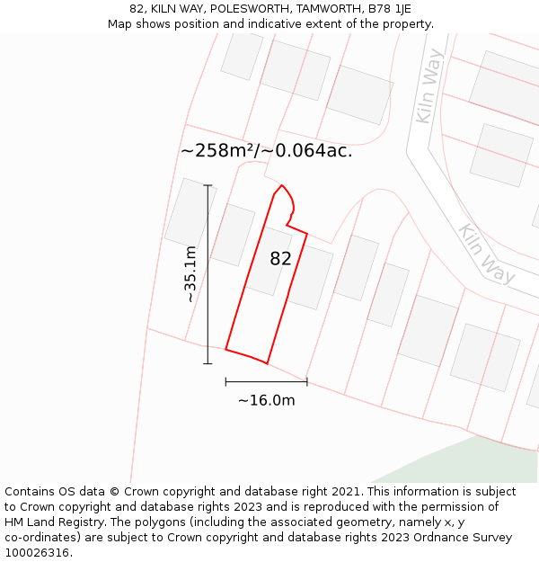 82, KILN WAY, POLESWORTH, TAMWORTH, B78 1JE: Plot and title map