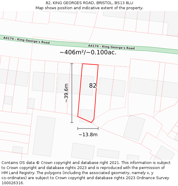 82, KING GEORGES ROAD, BRISTOL, BS13 8LU: Plot and title map