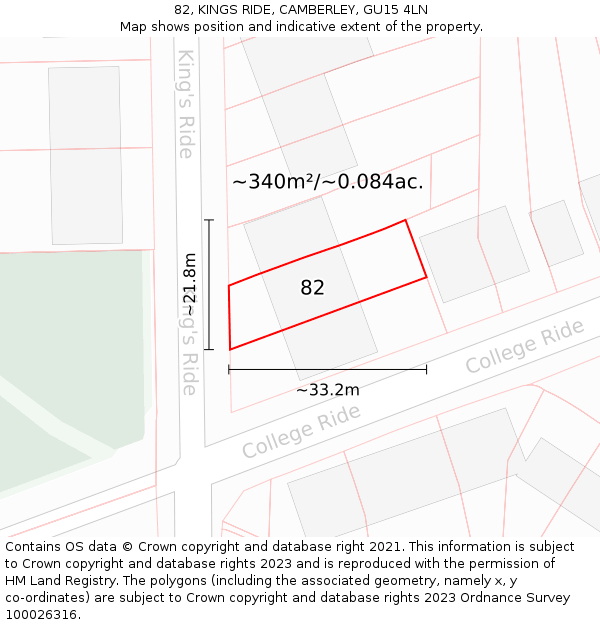 82, KINGS RIDE, CAMBERLEY, GU15 4LN: Plot and title map