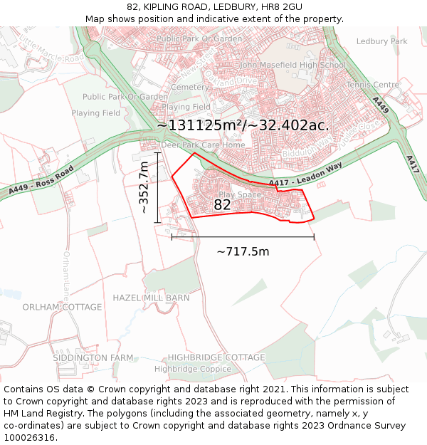 82, KIPLING ROAD, LEDBURY, HR8 2GU: Plot and title map