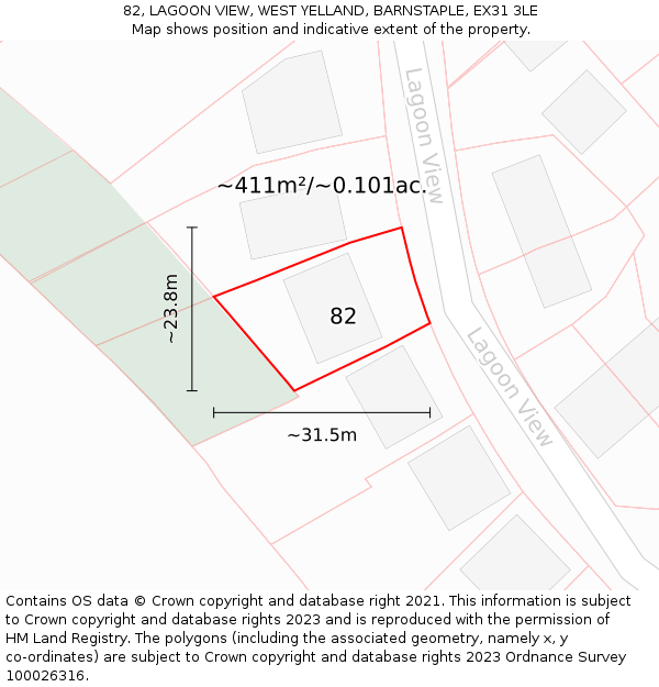 82, LAGOON VIEW, WEST YELLAND, BARNSTAPLE, EX31 3LE: Plot and title map