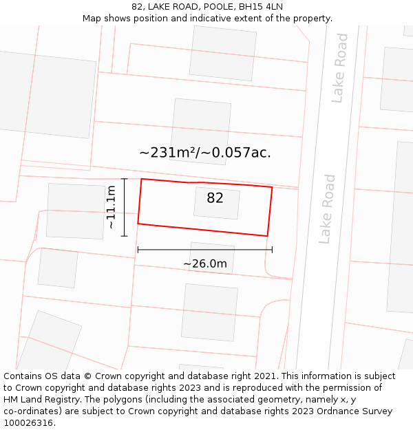 82, LAKE ROAD, POOLE, BH15 4LN: Plot and title map