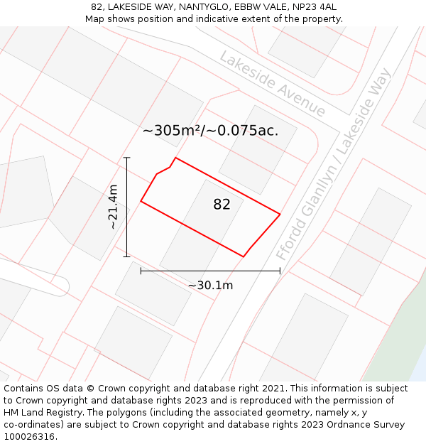 82, LAKESIDE WAY, NANTYGLO, EBBW VALE, NP23 4AL: Plot and title map