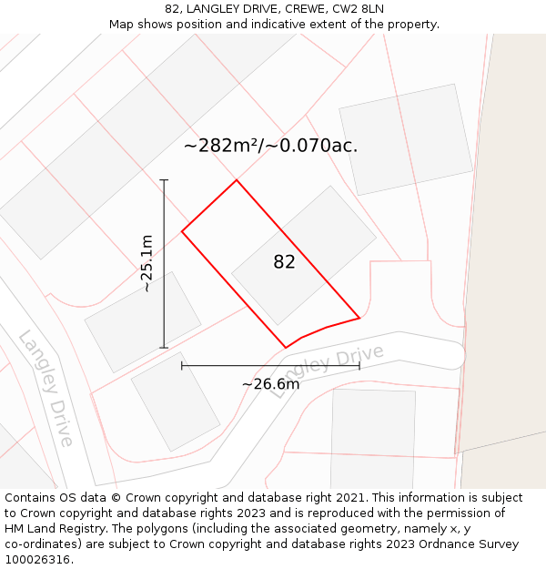 82, LANGLEY DRIVE, CREWE, CW2 8LN: Plot and title map