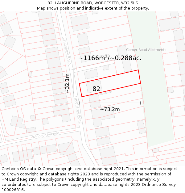 82, LAUGHERNE ROAD, WORCESTER, WR2 5LS: Plot and title map