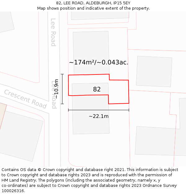 82, LEE ROAD, ALDEBURGH, IP15 5EY: Plot and title map