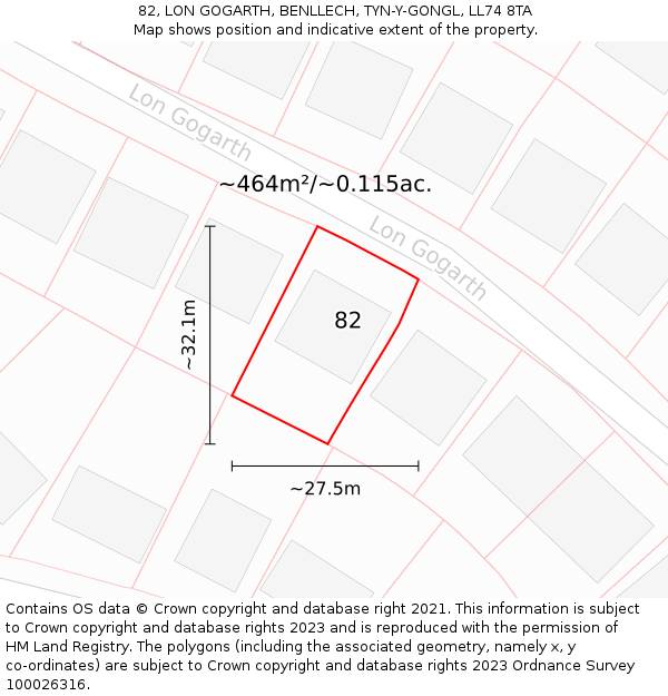 82, LON GOGARTH, BENLLECH, TYN-Y-GONGL, LL74 8TA: Plot and title map