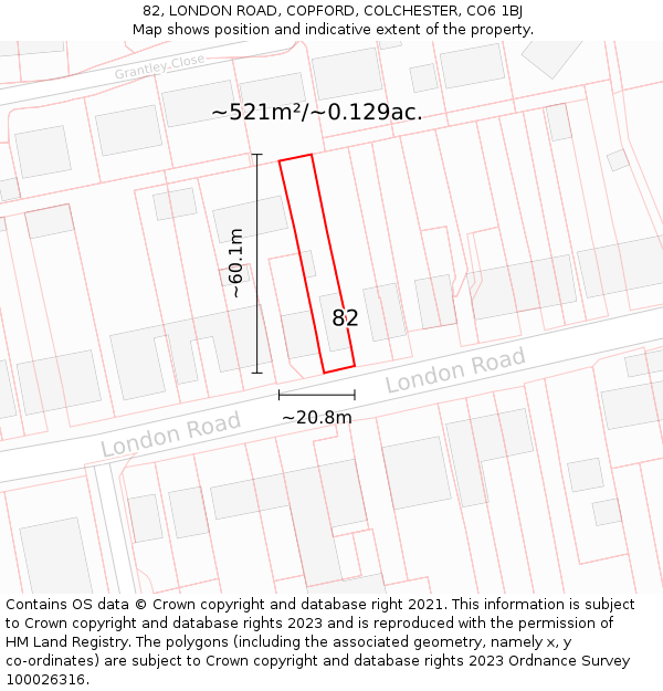 82, LONDON ROAD, COPFORD, COLCHESTER, CO6 1BJ: Plot and title map