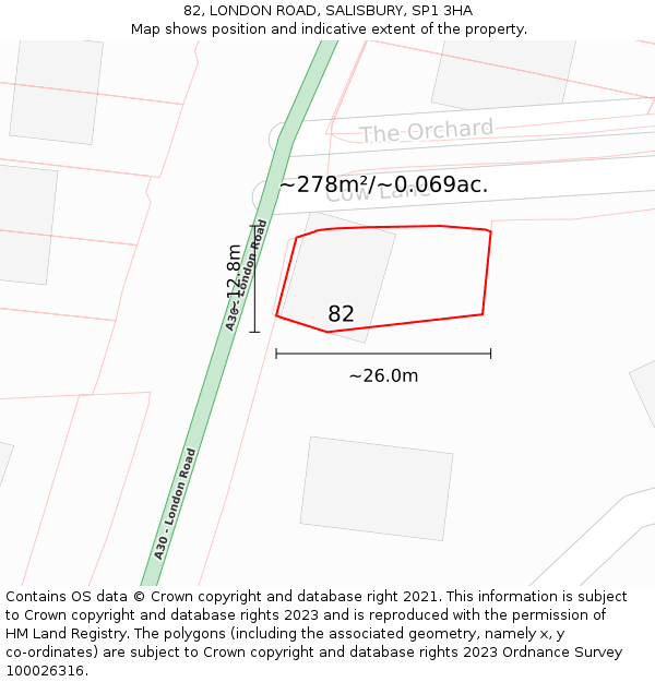 82, LONDON ROAD, SALISBURY, SP1 3HA: Plot and title map