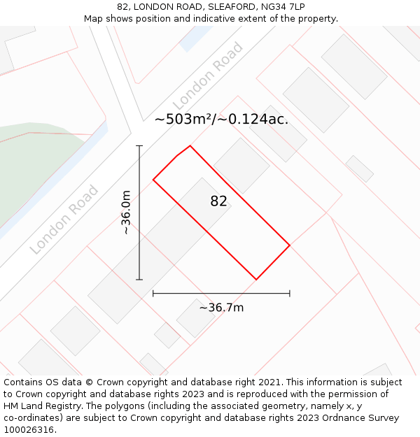 82, LONDON ROAD, SLEAFORD, NG34 7LP: Plot and title map