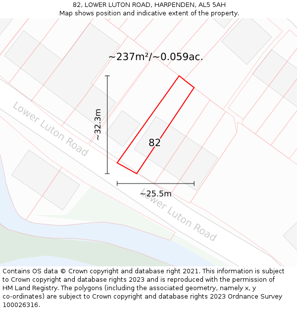 82, LOWER LUTON ROAD, HARPENDEN, AL5 5AH: Plot and title map