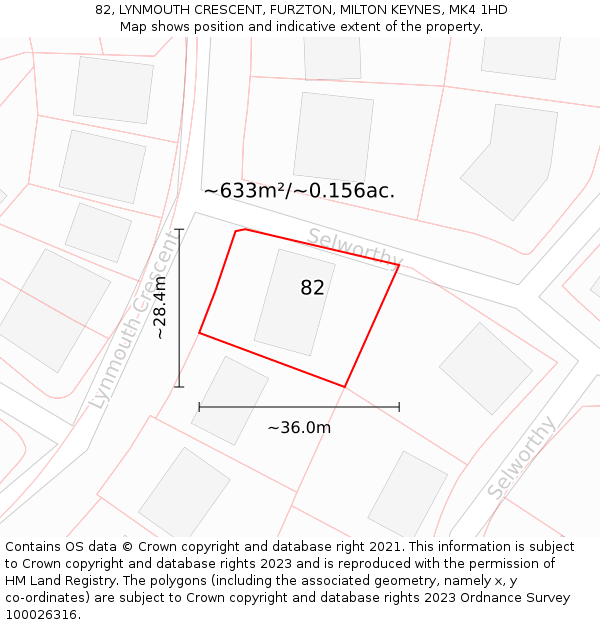 82, LYNMOUTH CRESCENT, FURZTON, MILTON KEYNES, MK4 1HD: Plot and title map