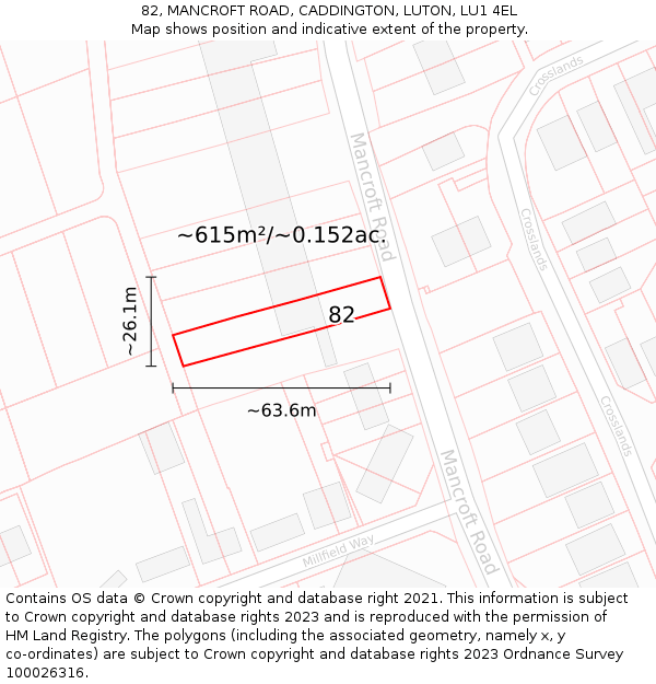 82, MANCROFT ROAD, CADDINGTON, LUTON, LU1 4EL: Plot and title map