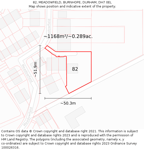 82, MEADOWFIELD, BURNHOPE, DURHAM, DH7 0EL: Plot and title map