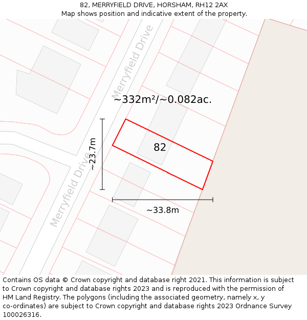 82, MERRYFIELD DRIVE, HORSHAM, RH12 2AX: Plot and title map