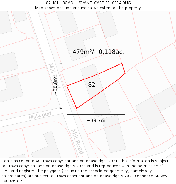 82, MILL ROAD, LISVANE, CARDIFF, CF14 0UG: Plot and title map